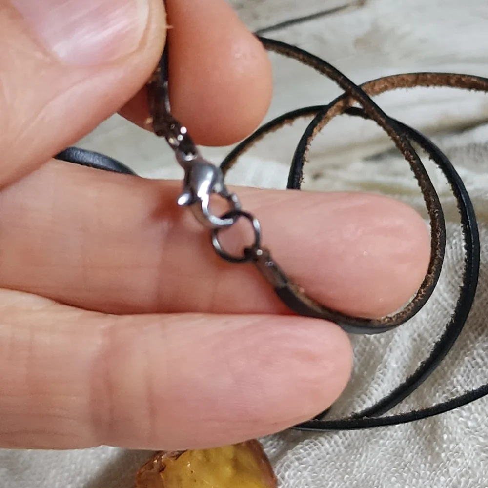 Amber Jewelry Boho Tribal Talisman AMBER NUGGET PENDANT Genuine Leather Cord